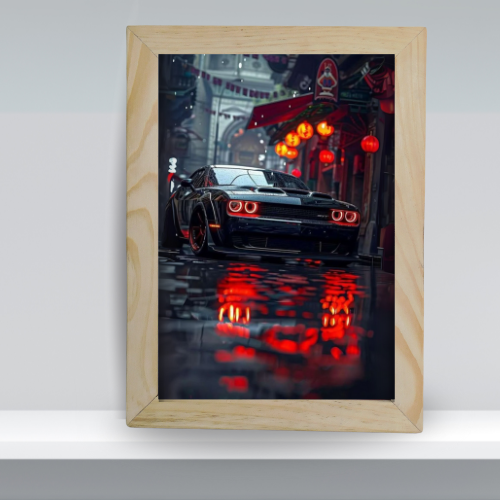 Neon City Street Muscle Car Framed Art