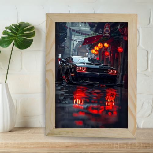 Neon City Street Muscle Car Framed Art