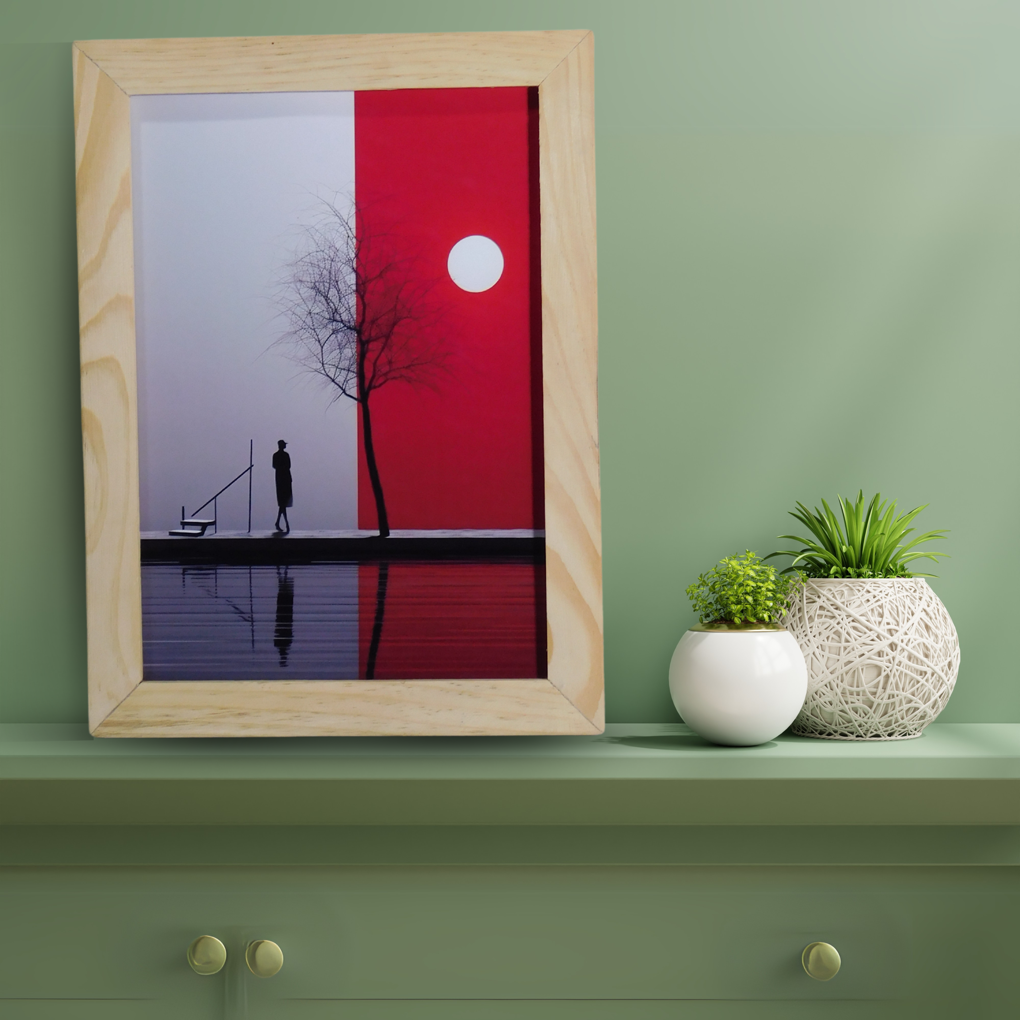 Red Sun Serenity - Abstract Landscape Wall Art
