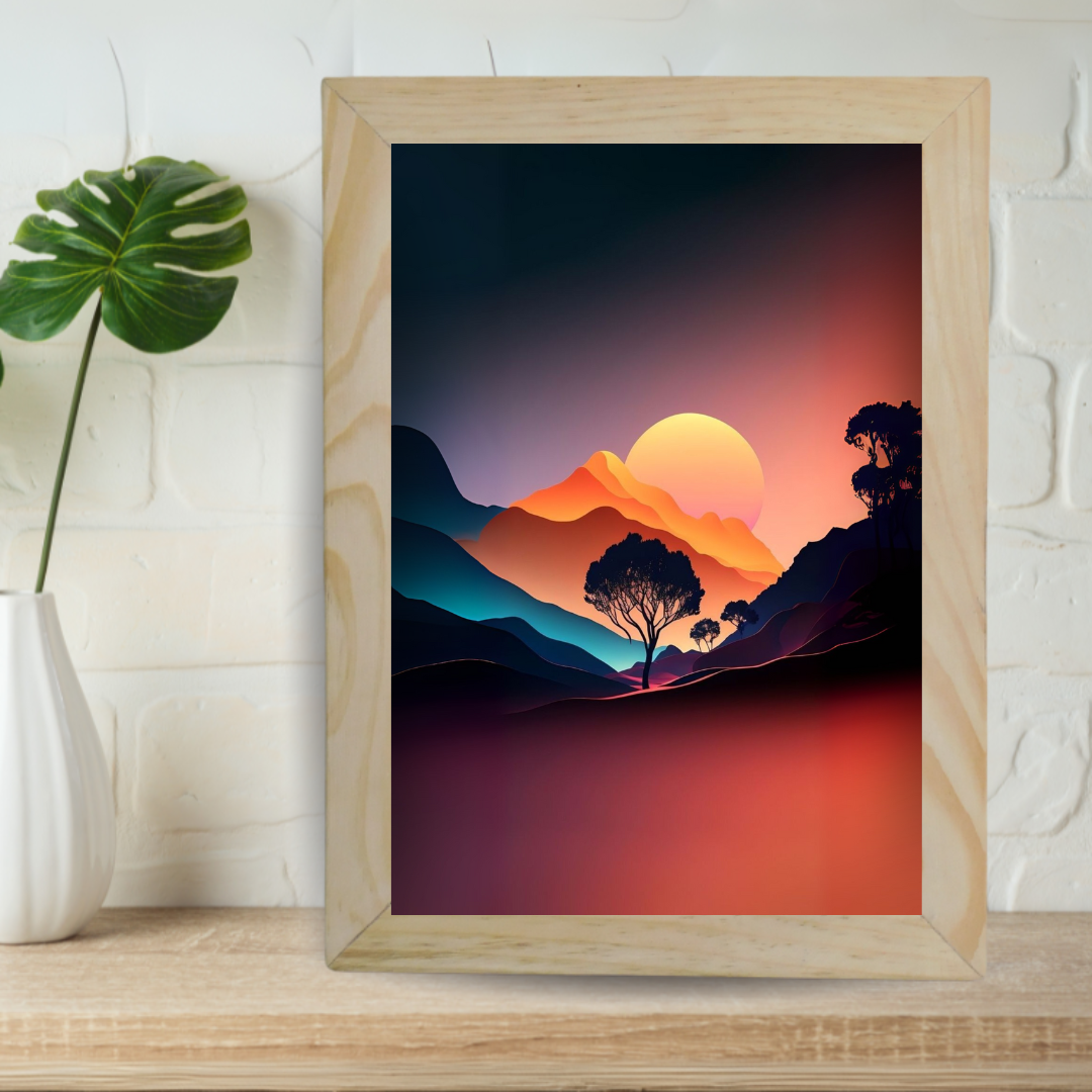 Vibrant Sunset Mountain Landscape Framed Art