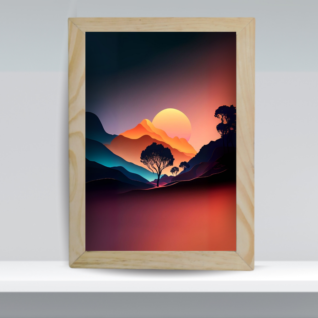 Vibrant Sunset Mountain Landscape Framed Art